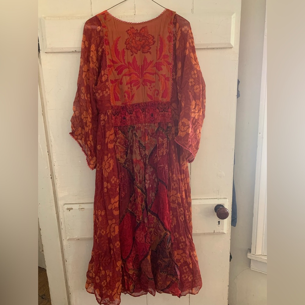 NWT Soft Surroundings Orange & Red Floral Tiered Maxi Dress XS